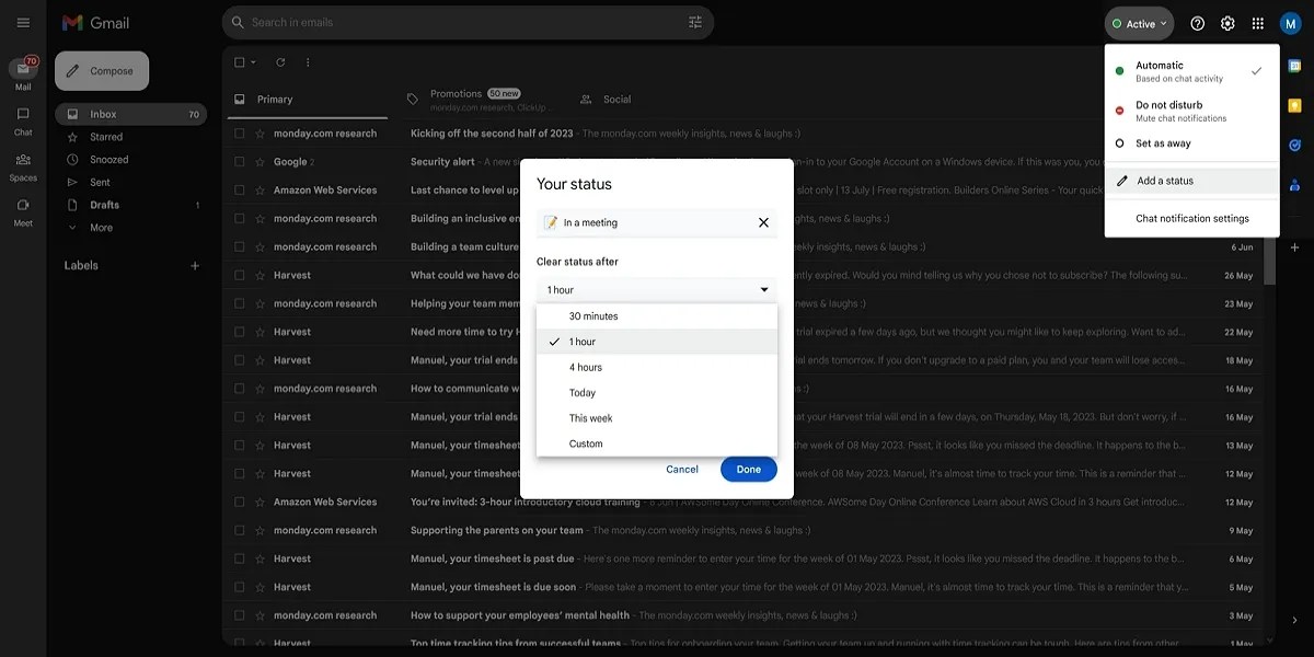 How to Update and Configure Your Google Chat Status in Gmail