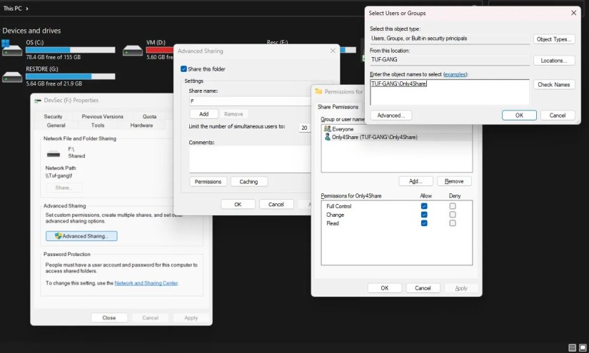 Adding a new user in the access group of the shared drive