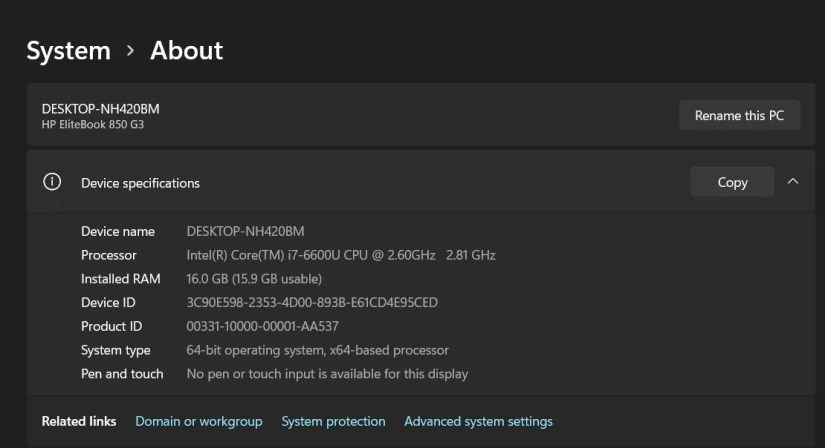 Access the Advanced system settings