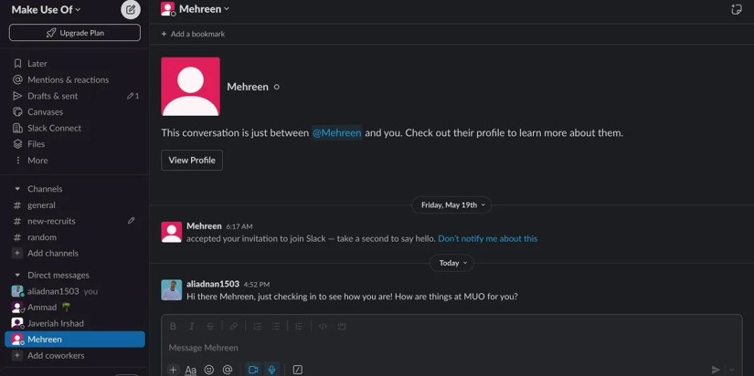 checking in on Slack