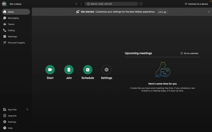 Cisco’s WebEx home page in dark mode