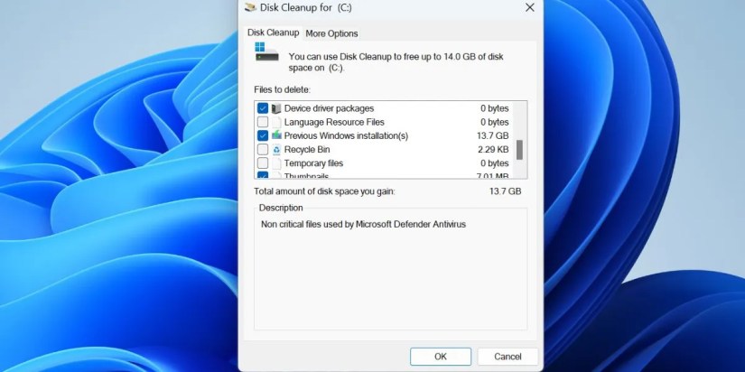 Delete Windows old folder using Disk Cleanup 2