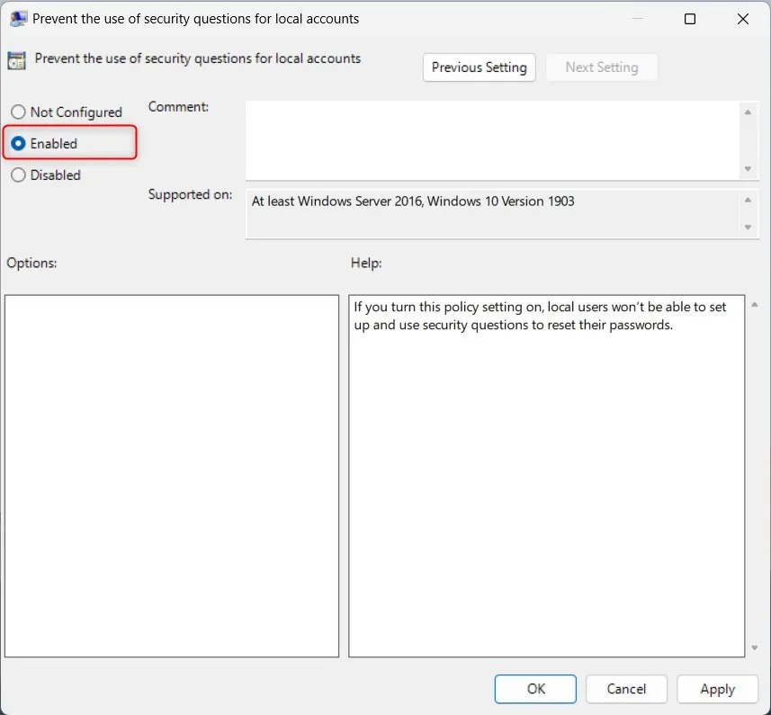 How to Disable Local Account Security Questions on Windows 11