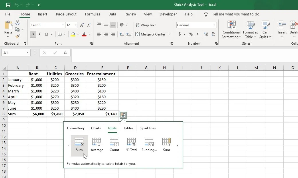 How to Use the Quick Analysis Tool in Excel