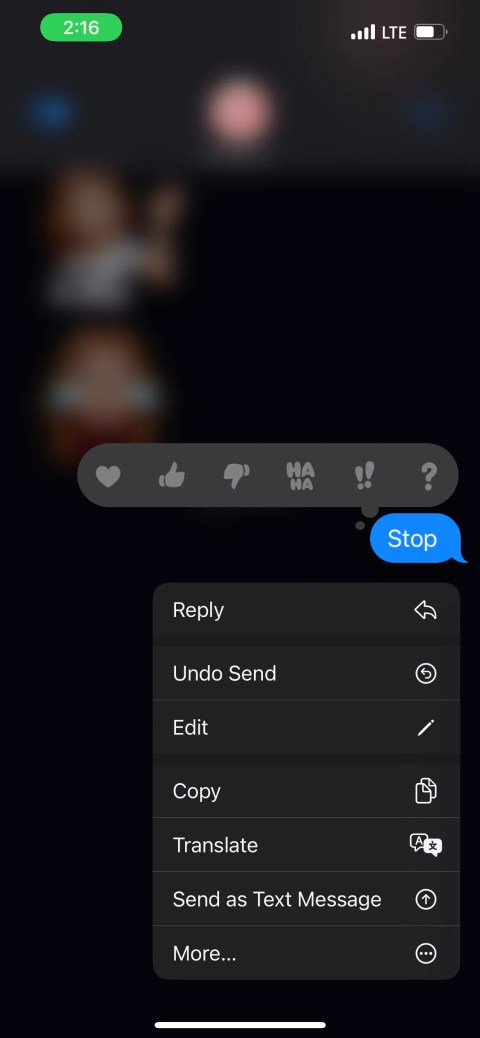 iMessage popup menu on iOS