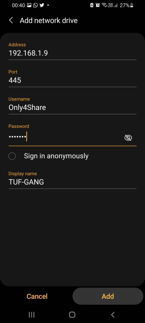 Manually adding the device and account details