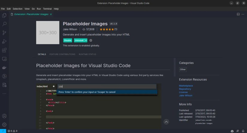 placeholder images extension for visual studio code