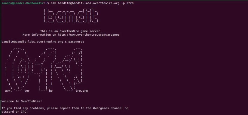 Playing Bandit game on the commandline