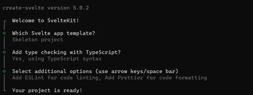 SvelteKit terminal config prompts