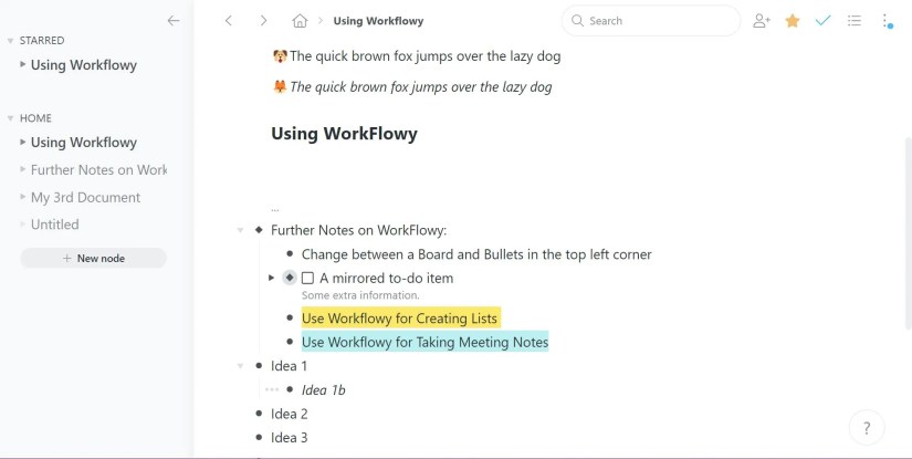 Workflowy bullet-based text editor