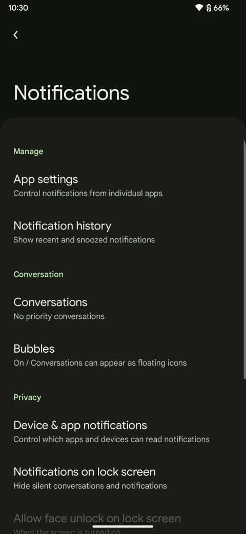 android settings app notifications page