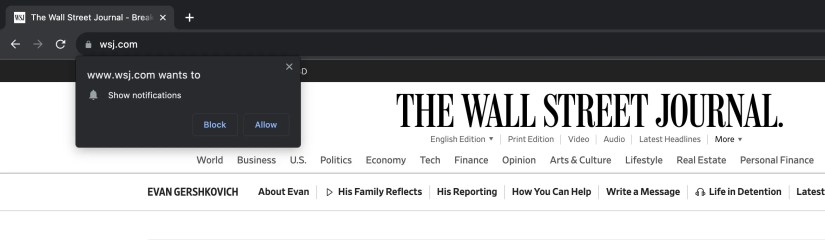 a request to send  notifications in chrome