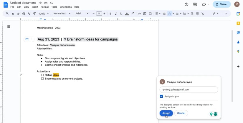 Click Assign to assign the action item