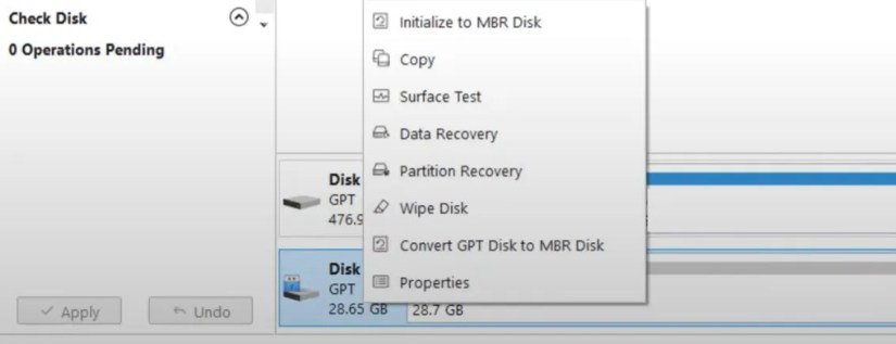 Click on Initialize to MBR Disk in the MiniTool Partition Wizard