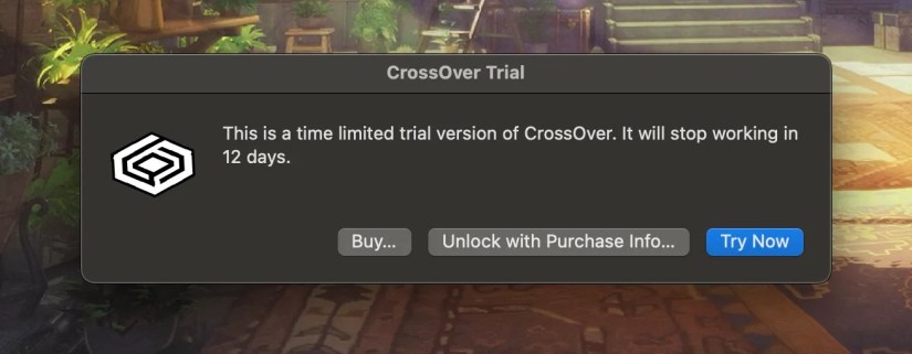 CrossOver purchase dialogue popup