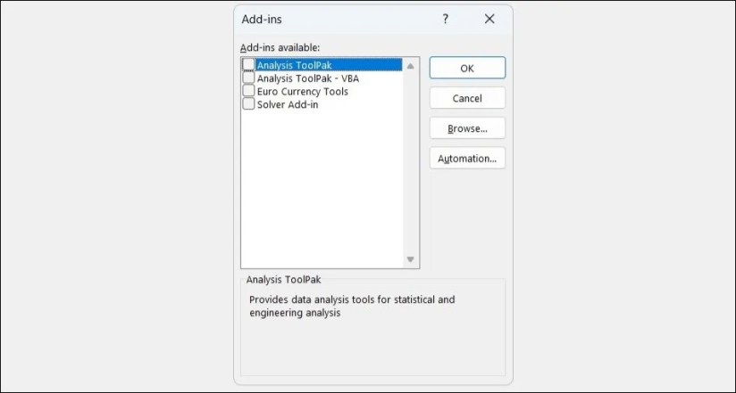 Disable Excel Add-ins