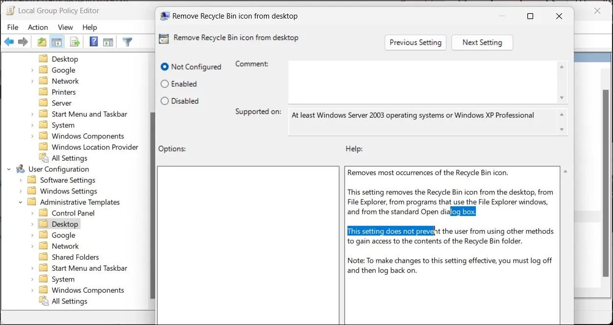 How to Fix the Recycle Bin Icon Setting Grayed Out in Windows 11