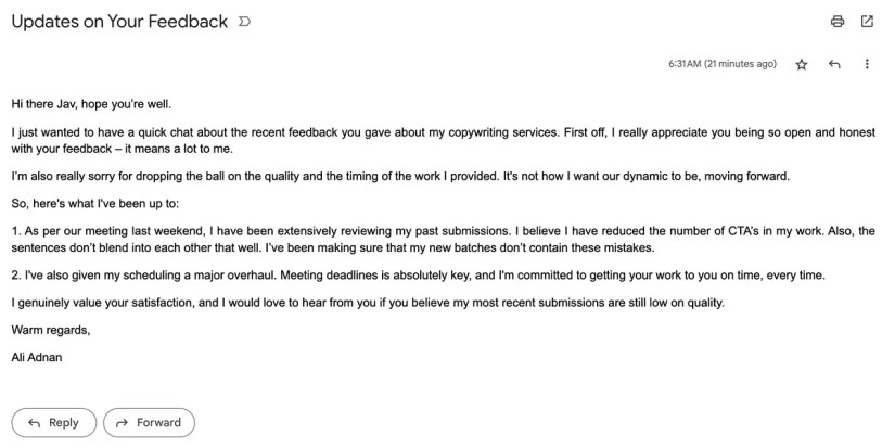 followup email to client