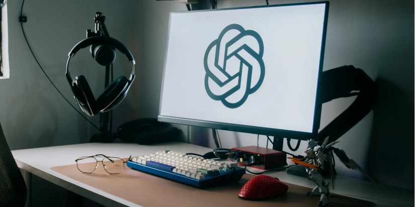 Monitor on a desk with OpenAI logo