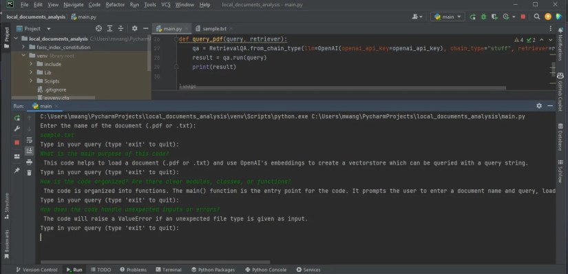 Output of a program showing analysis of source code on the terminal