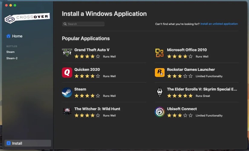 Install section of CrossOver