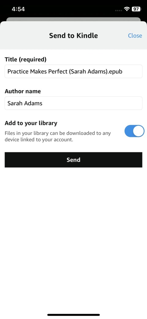 Send to Kindle Window on iOS