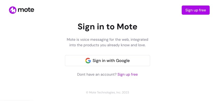 Sign in to Mote Webpage