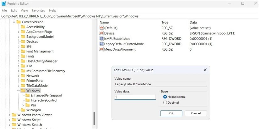 Stop Windows From Changing the Default Printer via Registry