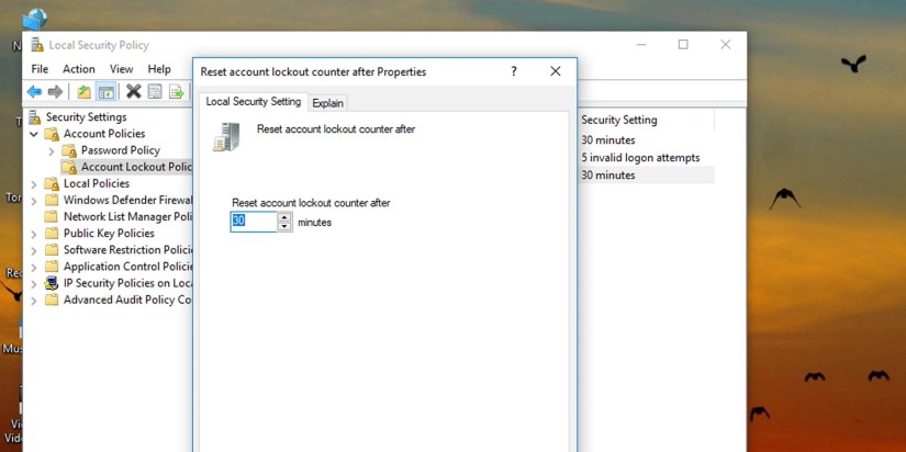 Set Windows account logon reset timer