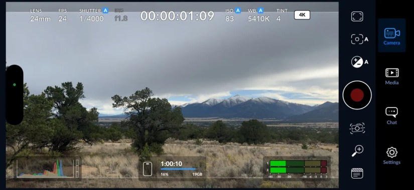 Blackmagic Camera main screen