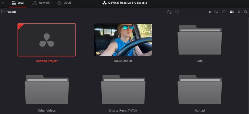 DaVinci Resolve Project Manager main screen