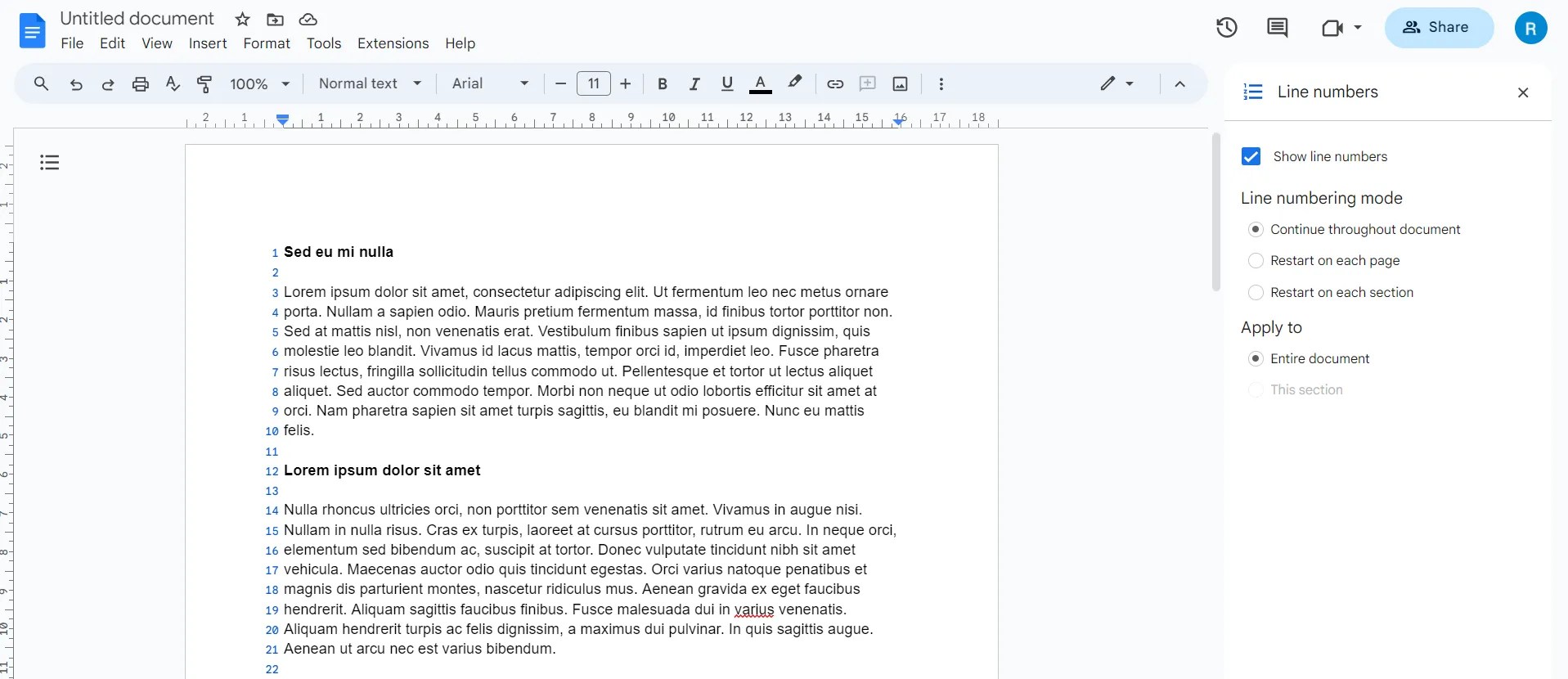 How to Add Line Numbers in Google Docs
