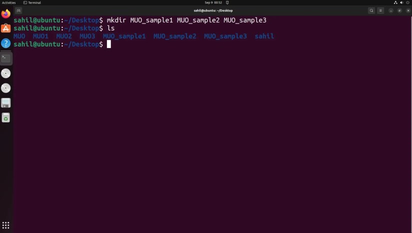 Ubuntu terminal window with code snippets to create multiple directories