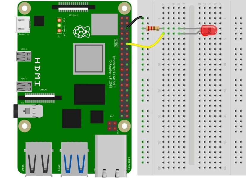 Fritzing diagram of Raspberry Pi LED circuit