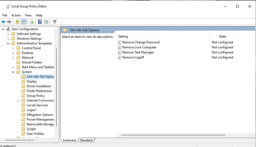 The Ctrl+Alt+Del Options policies