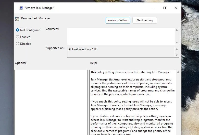 The Remove Task Manager window