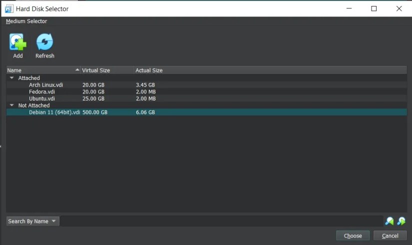 select osboxes vdi file in virtualbox