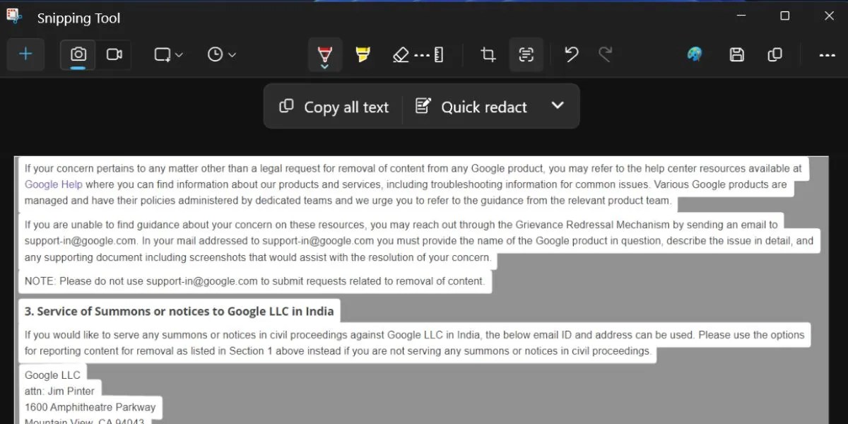 How to Use Text Actions in the Snipping Tool on Windows 11
