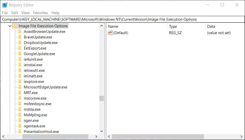 The Image File Execution Options registry key