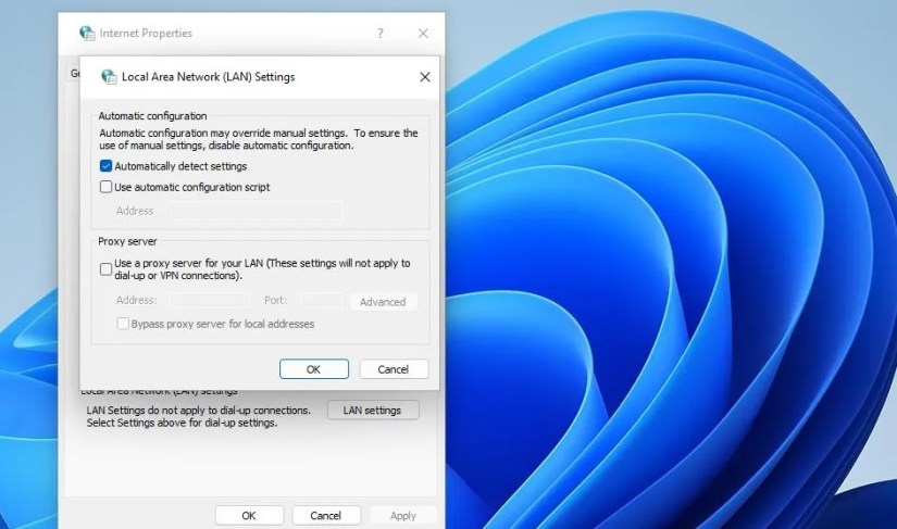 The Use a proxy server for your LAN setting