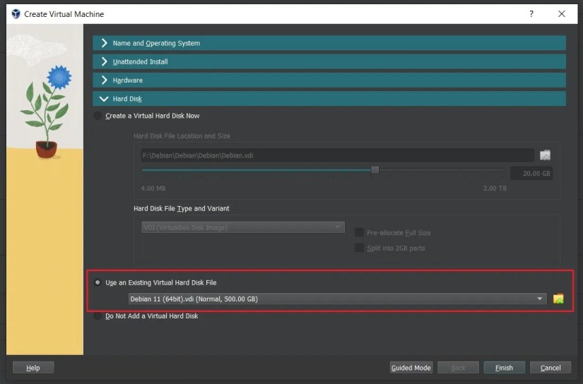 use existing vdi file virtualbox