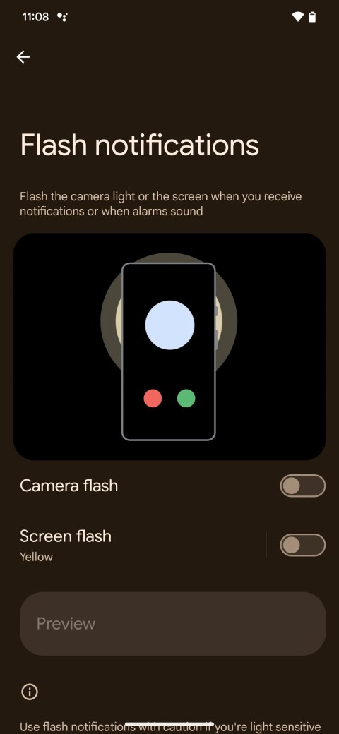 Flash notifications in Android 14