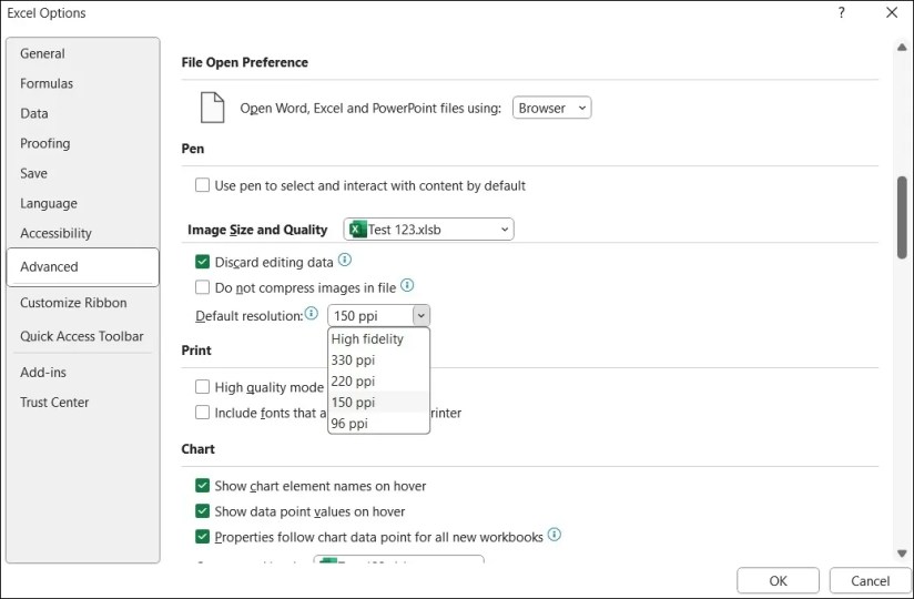 Change Image Quality Settings in Excel