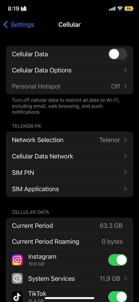 Disabling Cellular Data by toggling switch