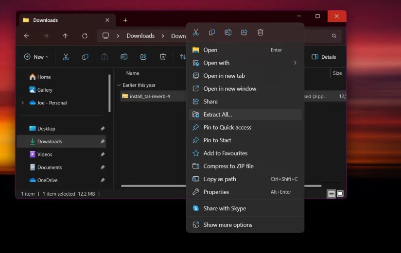 Extracting ZIP folder option on Windows