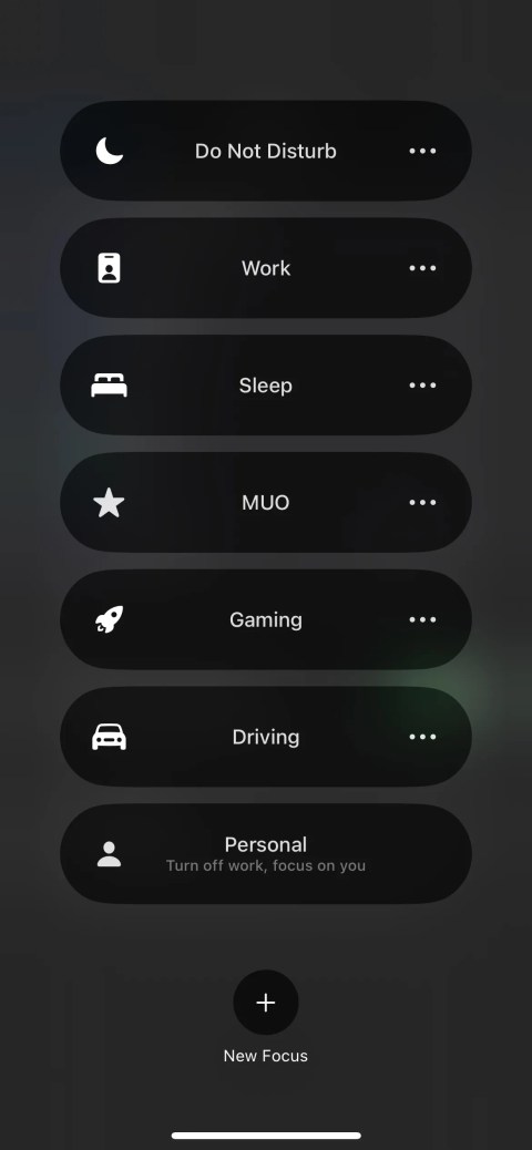 Focus modes in the iOS Control Center