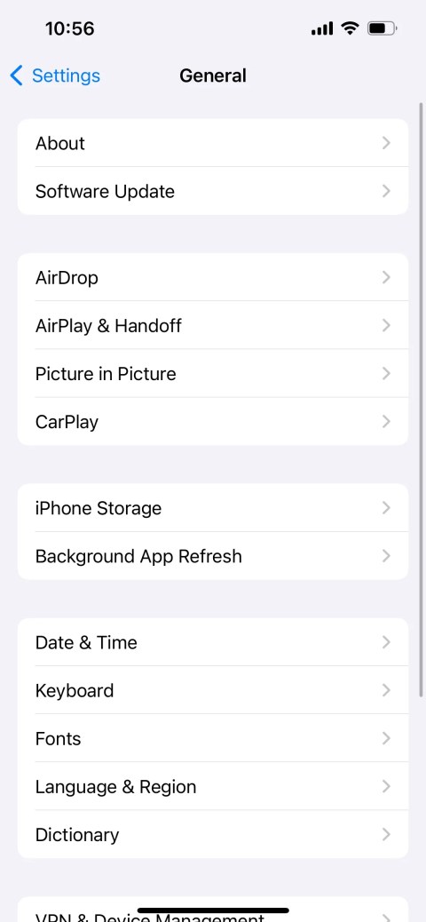 iPhone General settings