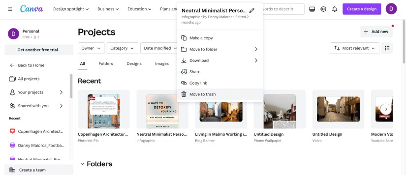 Move to Folder in Canva