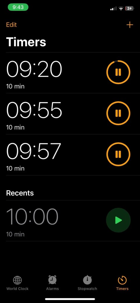 multiple timers in the timers tab with pause button