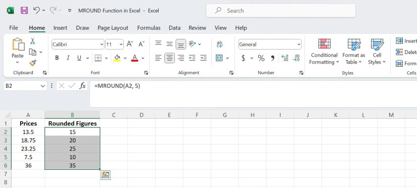 Rounding values to a specified multiple using MROUND